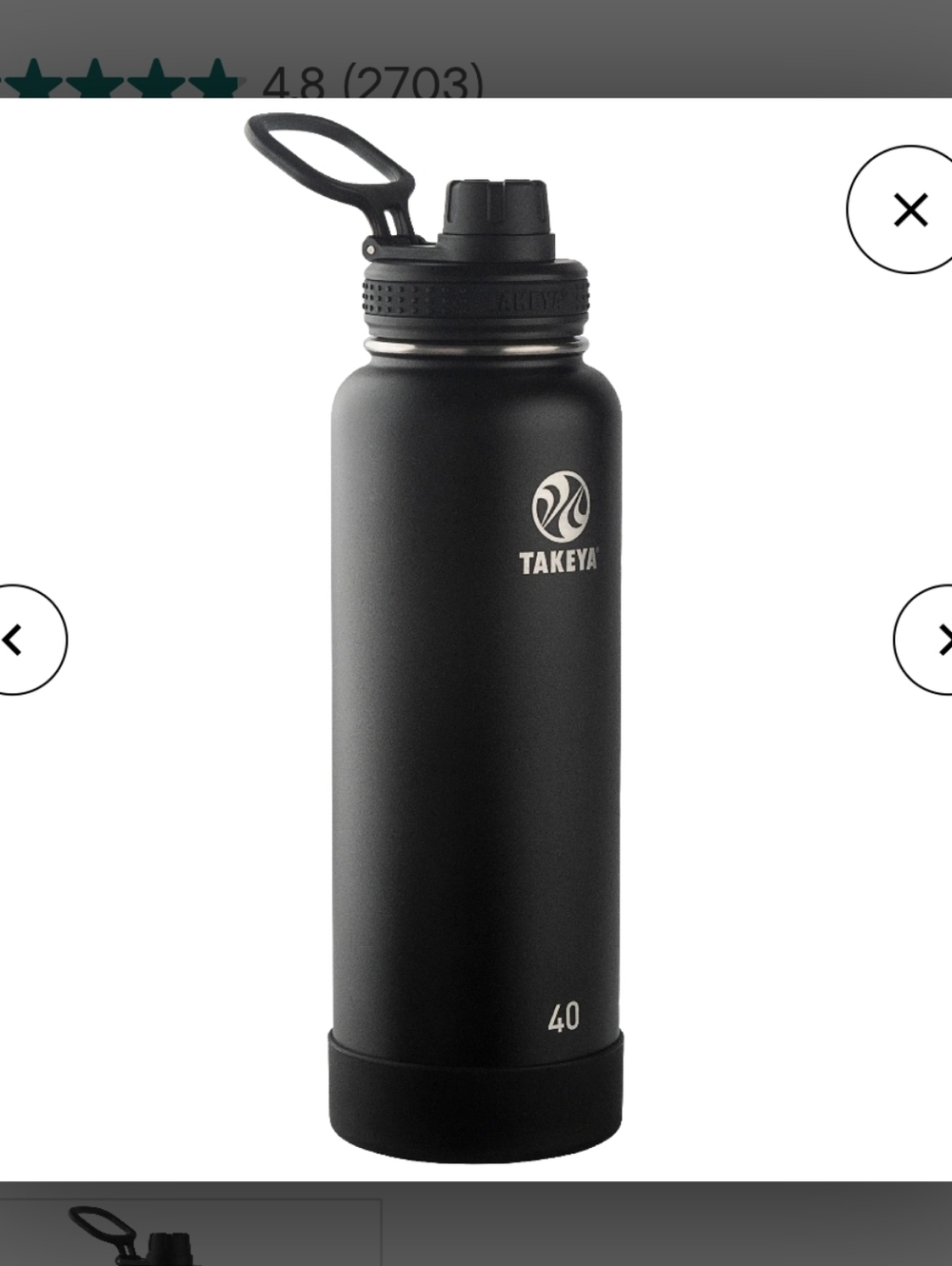 Takeya 40oz Insulated Water Bottle - Matte Black